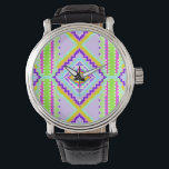 Neon Tribal Dreams Kaleidoscope Watch<br><div class="desc">A stunning fusion of traditional tribal motifs and modern neon aesthetics. This vibrant pattern features intricate geometric diamonds in electric purple,  lime green,  and sunset orange. Perfect for adding a bold,  bohemian energy to your home decor,  tech accessories,  or fashion projects. Designed with love by PS Patty Pattern Studio</div>