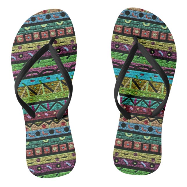 Neon Tribal Pattern Thongs (Footbed)