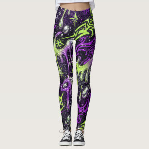 Neon Tribal Slime Y2K Seamless Pattern Leggings