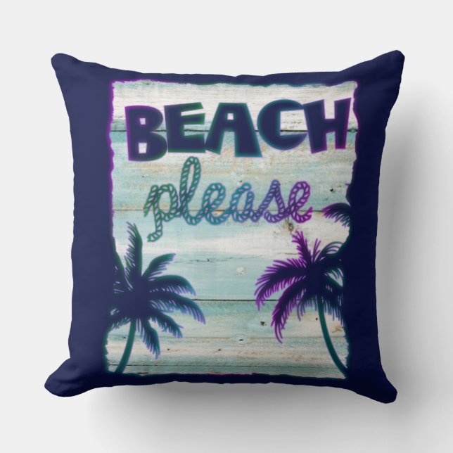 Neon Tropical Beach Wood Vacation Palm Trees Cushion (Front)