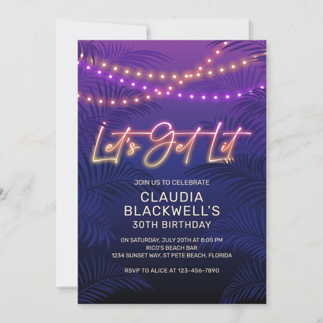 Neon Tropical Birthday Invitation (Front)