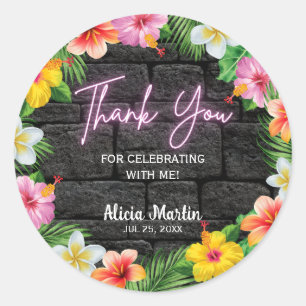 Neon Tropical Forest Summer Hawaii Birthday Party Classic Round Sticker