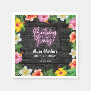 Neon Tropical Forest Summer Hawaii Birthday Party Napkin