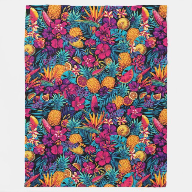 Neon Tropical Fruit Flower Throw Blanket (Front)