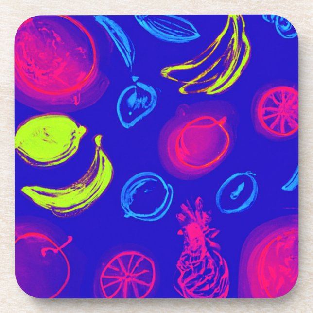 Neon Tropical Fruits Patterns Art. Buy Now Coaster (Front)