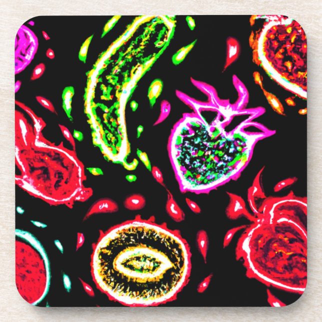 Neon Tropical Fruits Patterns Art. Buy Now Coaster (Front)