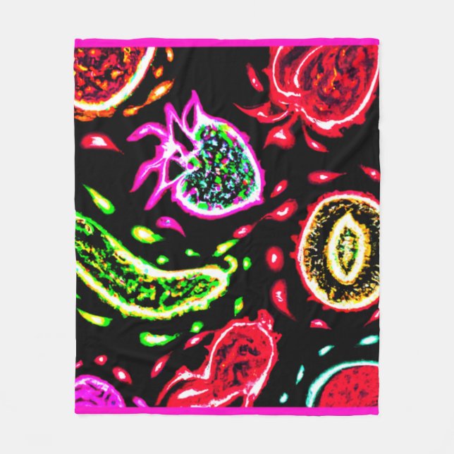 Neon Tropical Fruits Patterns Art. Buy Now Fleece Blanket (Front)