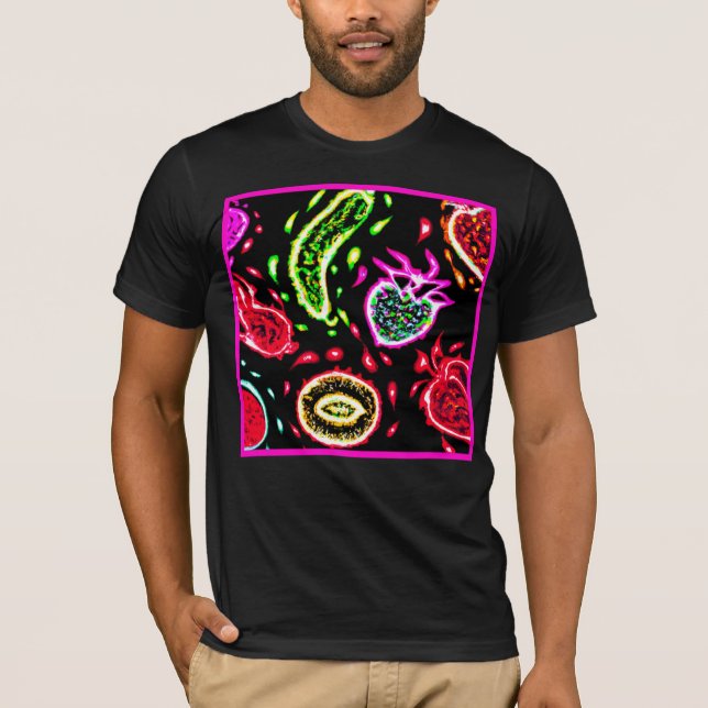 Neon Tropical Fruits Patterns Art. Buy Now T-Shirt (Front)