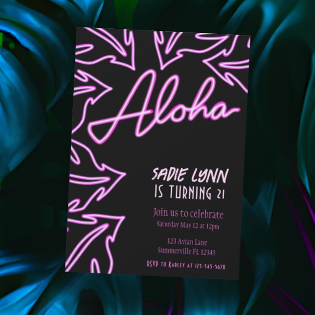 Neon Tropical Hawaiian 21st Birthday Invitation (Creator Uploaded)