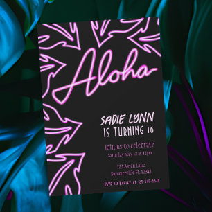 Neon Tropical Hawaiian Sixteenth Birthday Invitation