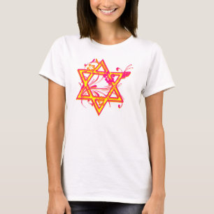 Neon Tropical Hibiscus Star of David T-Shirt