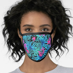 Neon tropical leaves pattern floral face mask