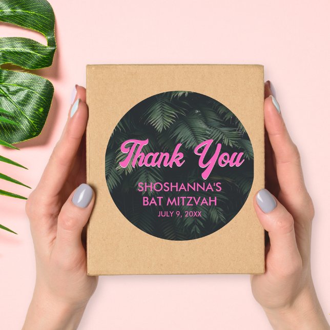 Neon Tropical Pink Personalised Thank You Sticker (Neon Tropical Pink Folded Blank Thank You Card Classic Round Sticker
)