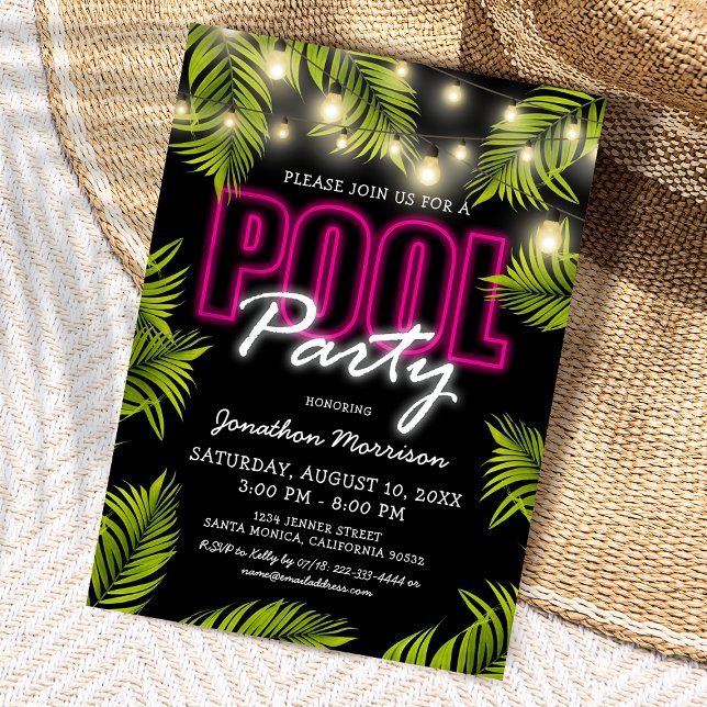 Neon Tropical Pool Party Invitation (Creator Uploaded)
