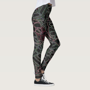 Neon Tropical Pop Art on Black Leggings