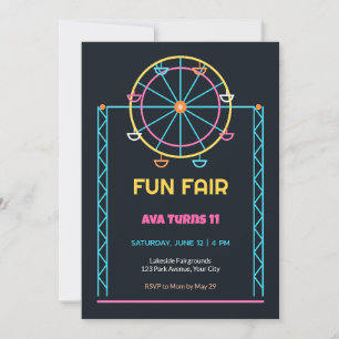 Neon Tube Ferris Wheel 11th Birthday Invitation