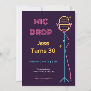 Neon Tube Vintage Mic 30th Birthday Invitation