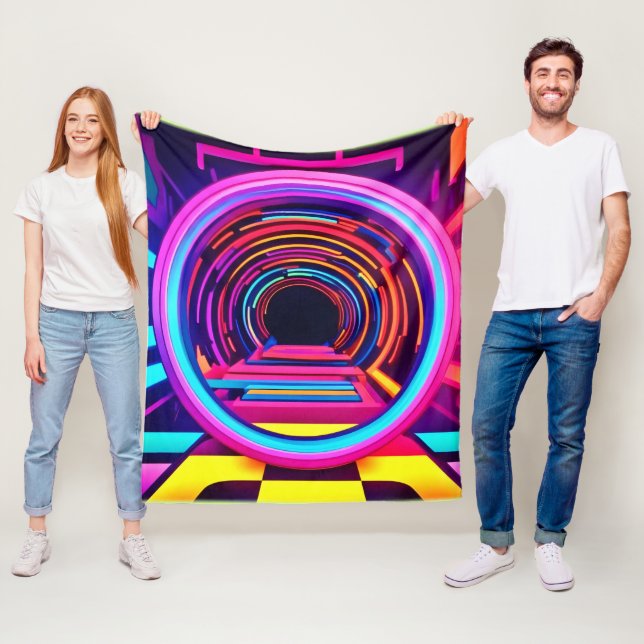 Neon Tunnel Dimensions Fleece Blanket (In Situ)