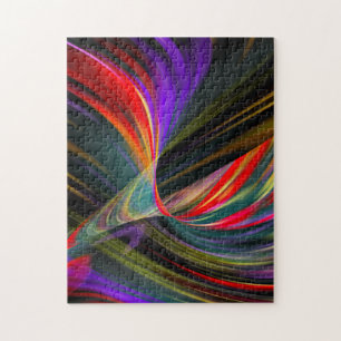 Neon Tunnel Light Abstract Black Jigsaw Puzzle