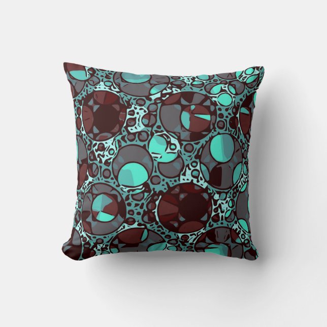 Neon Turquoise Burgundy Abstract Pattern Cushion (Front)