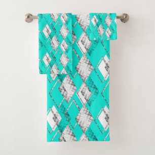 Neon turquoise geometric pattern. bath towel set