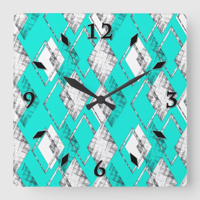 Neon turquoise geometric pattern. square wall clock (Front)