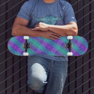 Neon Turquoise & Purple Stripes Skateboard
