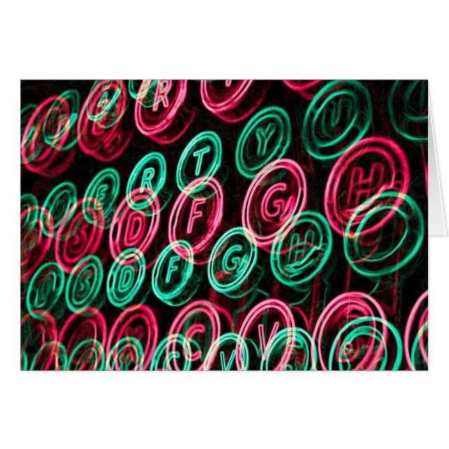 Neon typewriter keys close up (Front Horizontal)
