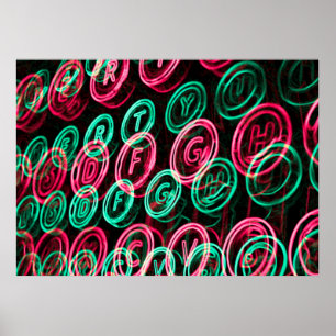 Neon typewriter keys close up poster