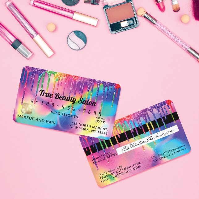 Neon Unicorn Holographic Glitter Drips Credit Business Card (Creator Uploaded)