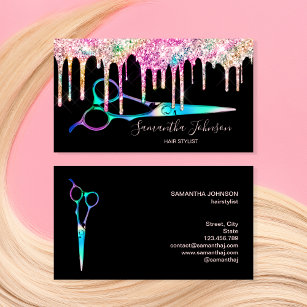 Neon Unicorn Holographic hairstylist hairdresser B Business Card