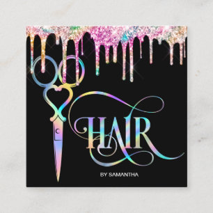 Neon Unicorn Holographic hairstylist hairdresser Square Business Card