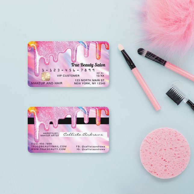 Neon Unicorn Holographic Thick Glitter Drip Credit Business Card (Creator Uploaded)