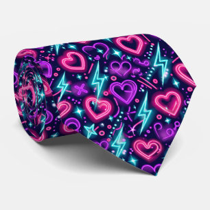 Neon Valentine Hearts Seamless Pattern Modern Love Tie