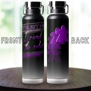 Neon Vaporwave Meeple Purple Black Board Gamer  Water Bottle