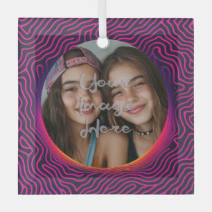 Neon Vaporwave Swirl Custom Photo Frame Glass Tree Decoration
