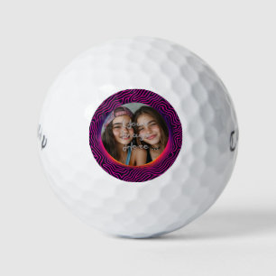 Neon Vaporwave Swirl Custom Photo Frame Golf Balls