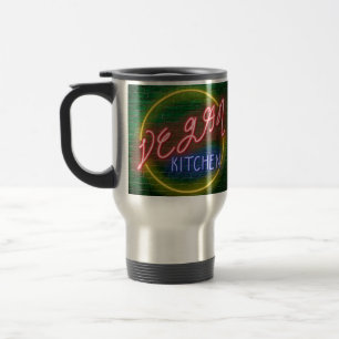 Neon Vegan Kitchen Sign Travel Mug