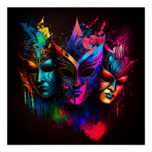 Neon Venetian Carnival Mask I Poster