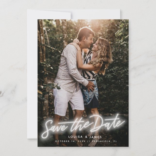 Neon Vertical Photo Save the Date Invitation (Front)