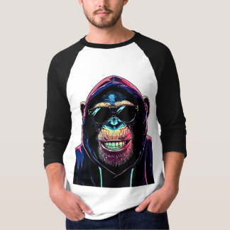 Neon Vibe – Stylish Chimpanzee in Hoodie and Sungl T-Shirt