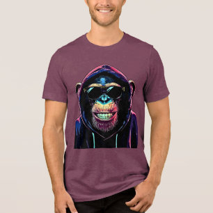 Neon Vibe – Stylish Chimpanzee in Hoodie and Sungl Tri-Blend Shirt