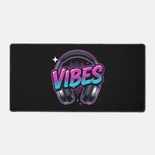 Neon Vibes Music Headphones Cyberpunk Large Desk Mat