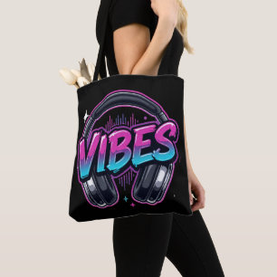 Neon Vibes Music Headphones Cyberpunk Tote Bag