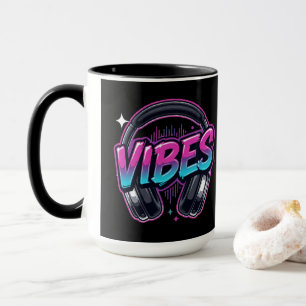Neon Vibes Music Headphones Cyberpunk Two-Tone Mug