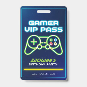 Neon Video Game Arcade Party VIP Badge ID Badge