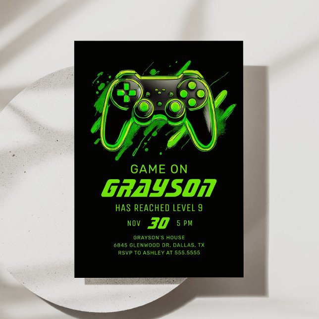 Neon Video Game Gamer Birthday Invitation (Creator Uploaded)