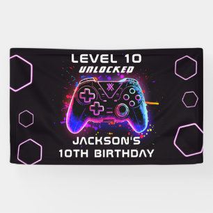 Neon Video Game Party Kids Birthday Gamer Banner
