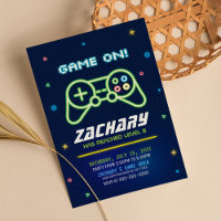 Neon Video Game Truck Arcade Birthday Invitation