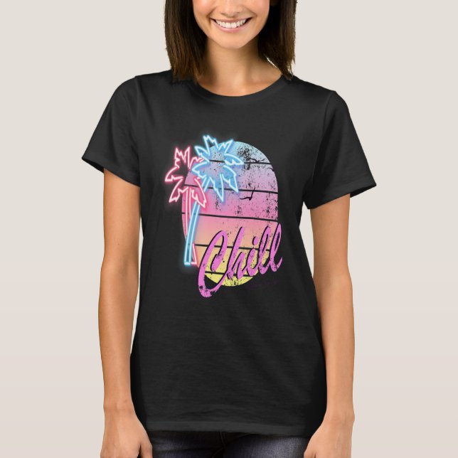 Neon Vintage Palms & Sunset Vogue Style T-Shirt (Front)